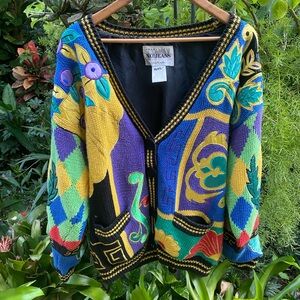 Absolutely No! Sweater in bold colors with retro style black button cardigan